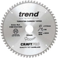 Trend CRAFTPRO Wood Cutting Mitre Saw Blade 216mm 60T 30mm Trend CRAFTPRO Wood Cutting Mitre Saw Blade 216mm 60T 30mm