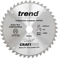 Trend CRAFTPRO Wood Cutting Mitre Saw Blade 250mm 42T 30mm Trend CRAFTPRO Wood Cutting Mitre Saw Blade 250mm 42T 30mm