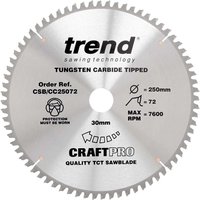 Trend CRAFTPRO Wood Cutting Mitre Saw Blade 250mm 72T 30mm Trend CRAFTPRO Wood Cutting Mitre Saw Blade 250mm 72T 30mm