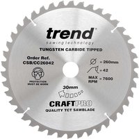 Trend CRAFTPRO Wood Cutting Mitre Saw Blade 260mm 42T 30mm Trend CRAFTPRO Wood Cutting Mitre Saw Blade 260mm 42T 30mm