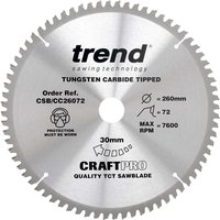 Trend CRAFTPRO Wood Cutting Mitre Saw Blade 260mm 72T 30mm Trend CRAFTPRO Wood Cutting Mitre Saw Blade 260mm 72T 30mm