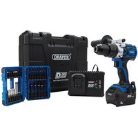 Draper PTKD20/OCT/1 D20 20v Cordless Brushless Combi Drill Kit 1 x 4ah Li-ion Battery Charger Case & Accessories Draper PTKD20/OCT/1 D20 20v Cordless Brushless Combi Drill Kit 1 x 4ah Li-ion Battery Charger Case & Accessories
