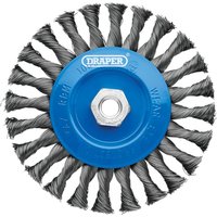 Draper Twistknot Wire Wheel Brush – 150mm Diameter, M14 Thread, Steel Twist-Knot Flat Wire Brush for Surface Cleaning and Deburring