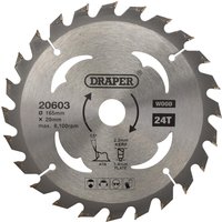 Draper TCT Wood Cutting Circular Saw Blade 165mm 24T 20mm Draper TCT Wood Cutting Circular Saw Blade 165mm 24T 20mm