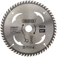 Draper TCT Wood Cutting Circular Saw Blade 165mm 60T 20mm Draper TCT Wood Cutting Circular Saw Blade 165mm 60T 20mm