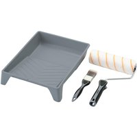 4 Piece Medium Pile Polyester Paint Roller Tray Brush Set