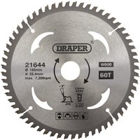 Draper TCT Laminate and Wood Cutting Circular Saw Blade 185mm 60T 25.4mm Draper TCT Laminate and Wood Cutting Circular Saw Blade 185mm 60T 25.4mm