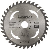 Draper TCT Wood Cutting Circular Saw Blade 210mm 36T 30mm Draper TCT Wood Cutting Circular Saw Blade 210mm 36T 30mm