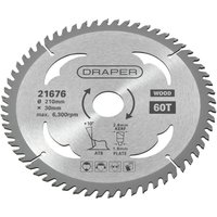Draper TCT Wood Cutting Circular Saw Blade 210mm 60T 30mm Draper TCT Wood Cutting Circular Saw Blade 210mm 60T 30mm