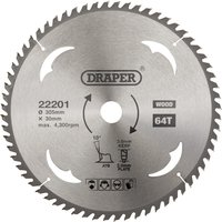 Draper TCT Wood Cutting Circular Saw Blade 305mm 64T 30mm Draper TCT Wood Cutting Circular Saw Blade 305mm 64T 30mm