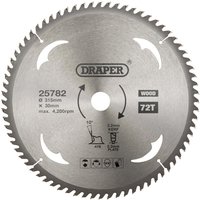 Draper TCT Wood Cutting Circular Saw Blade 315mm 72T 30mm Draper TCT Wood Cutting Circular Saw Blade 315mm 72T 30mm