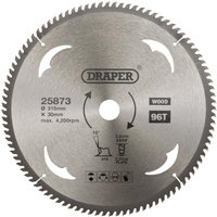 Draper TCT Wood Cutting Circular Saw Blade 315mm 96T 30mm Draper TCT Wood Cutting Circular Saw Blade 315mm 96T 30mm