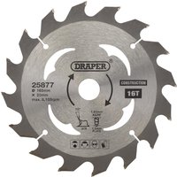 Draper - tct Cordless Construction Circular Saw Blade for Wood & Composites, 165 x 20mm, 16T (25877)
