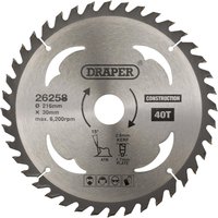 Draper TCT Construction Circular Saw Blade 216mm 40T 30mm Draper TCT Construction Circular Saw Blade 216mm 40T 30mm
