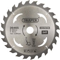 Draper TCT Construction Circular Saw Blade – 250mm Diameter, 30mm Arbor, 24 Teeth, Model 26465