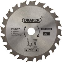 Draper TCT Multi Purpose Circular Saw Blade 165mm 20T 20mm Draper TCT Multi Purpose Circular Saw Blade 165mm 20T 20mm