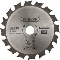 Draper TCT Multi Purpose Circular Saw Blade 210mm 16T 30mm Draper TCT Multi Purpose Circular Saw Blade 210mm 16T 30mm