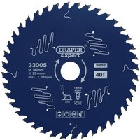 Draper Expert PTFE TCT Circular Saw Blade for Wood 185mm 40T 25.4mm Draper Expert PTFE TCT Circular Saw Blade for Wood 185mm 40T 25.4mm