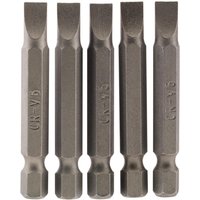 6mm 1/4 Hex. Plain Slot Insert Bit 50mm Long x 5 (64273) - Draper