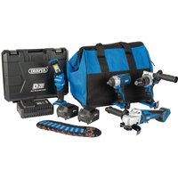 Draper D20 20v Cordless 4 Piece Workshop Power Tool Kit 1 x 3ah & 1 x 4ah Li-ion Battery Charger Case Draper D20 20v Cordless 4 Piece Workshop Power Tool Kit 1 x 3ah & 1 x 4ah Li-ion Battery Charger Case