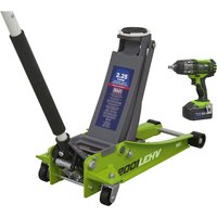 Sealey 2.2 Tonne Trolley Jack and 18v Cordless Impact Wrench Combo Kit Green Sealey 2.2 Tonne Trolley Jack and 18v Cordless Impact Wrench Combo Kit Green