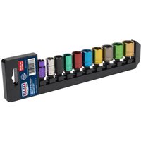 10 Piece 3 8" Drive Coloured Hexagon WallDrive Socket Set Metric