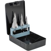 Sealey 3 Piece Spiral Fluted HSS Step Drill Bit Set Sealey 3 Piece Spiral Fluted HSS Step Drill Bit Set