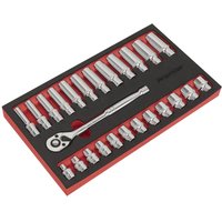 25 Piece 3 8" Drive Ratchet Wrench Socket Rail Set