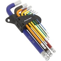 Sealey 9 Piece Colour Coded Long Ball End Hex Key Set Imperial Sealey 9 Piece Colour Coded Long Ball End Hex Key Set Imperial