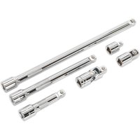 Sealey AK7690 3/8 Drive 6 Piece Wobble Rigid Extension Bar Adaptor and Universal Joint Set 3/8" Sealey AK7690 3/8 Drive 6 Piece Wobble Rigid Extension Bar Adaptor and Universal Joint Set 3/8"