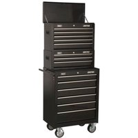 Sealey American Pro 14 Drawer Roller Cabinet, Mid and Top Tool Chest Black