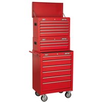 Sealey American Pro 14 Drawer Roller Cabinet, Mid and Top Tool Chest Red