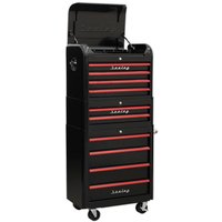 AP28COMBO2BR Premier™ Retro Style Topchest, Mid-Box Tool Chest & Rollcab Combination 10 Drawer - Black with Red Anodised Drawer Pulls - Sealey