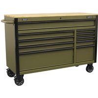 Sealey Superline Pro 10 Drawer Wooden Worktop Roller Cabinet and Power Strip Black / Olive Sealey Superline Pro 10 Drawer Wooden Worktop Roller Cabinet and Power Strip Black / Olive