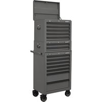 Sealey Superline Pro 14 Drawer Roller Cabinet, Mid Box and Top Tool Chest Grey