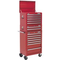 Sealey Superline Pro 14 Drawer Roller Cabinet, Mid Box and Top Tool Chest Red