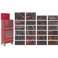 Sealey 14 Drawer Superline Pro Roller Cabinet Combo and 447 Piece Tool Kit Red