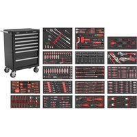 Sealey Superline Pro 7 Drawer Roller Cabinet and 305 Piece Tool Kit Black