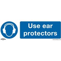 Rigid Plastic Use Ear Protectors Sign Pack 10