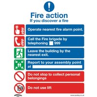 Self Adhesive Vinyl Fire Action Lift Sign Pack 10