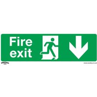 Self Adhesive Vinyl Fire Exit Arrow Down Sign Pack 10