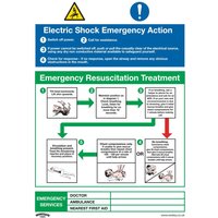 Sealey Rigid Plastic Electric Shock Emergency Action Sign 450mm 600mm Standard Sealey Rigid Plastic Electric Shock Emergency Action Sign 450mm 600mm Standard