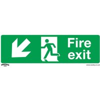 Rigid Plastic Fire Exit Arrow Down Left Sign Pack 10