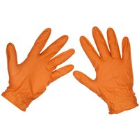 Sealey Diamond Grip Extra Thick Nitrile Powder Free Gloves Orange L Pack of 50 Sealey Diamond Grip Extra Thick Nitrile Powder Free Gloves Orange L Pack of 50