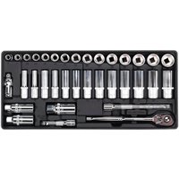35 Piece 3 8" Drive Slim Ratchet Socket Set Metric Module Tray