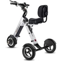 TopMate ES35 Powered Scooter 3 Wheels Foldable Trike with Backrest Seat for Adults, Lightweight Electric Scooter with Removable 36V 7.8AH Battery, Reverse & Key Switch for Commute and Travel