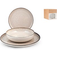 H&H Servizio tavola 12 pezzi Pearl in porcellana colore avorio. Composto da 4 piatti piani cm 27, 4 piatti fondi cm 19, 4 piatti frutta cm 19