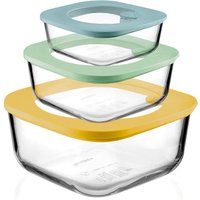 Fratelli Guzzini 11335052 recipiente per cibo Quadrato Set Blu, Verde, Trasparente, Giallo 3 pz