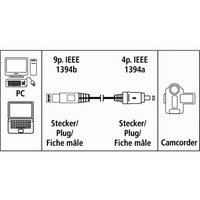 Hama Cavo Firewire 4 poli (IEEE 1394a)/Firewire 800 9 poli (IEEE 1394b) perMac, 2 metri, nero, 1 stella