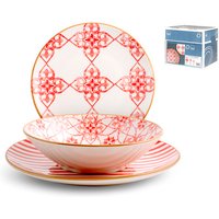 H&H Lifestyle 1545500 servizio da tavola 18 pz Porcellane dure Beige, Rosso
